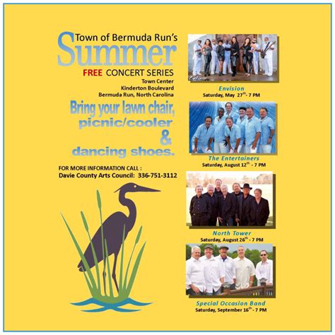 All concerts begin at 7pm and are located at the Town Center on Kinderton Boulevard (off Hwy. . Davie county concert series